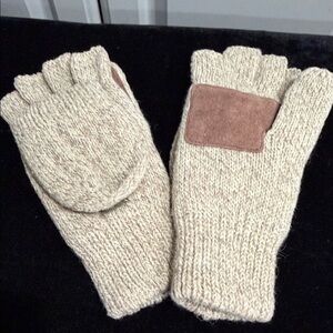 HOT SHOT Men’s Rag Wool Pop Top Mitt- Oatmeal Beige Knit Fingerless Glove Sz OS